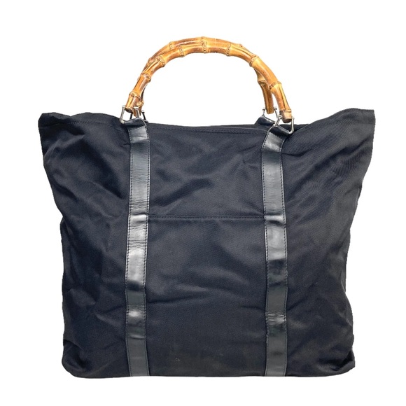Gucci Handbags - Gucci Bag Handbag tote Black Nylon Bamboo Authentic GUC